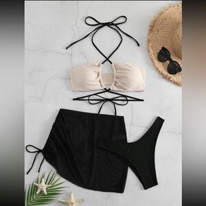 2PC-Chic Beige and Black Bikini Set & Teal & Black
Set